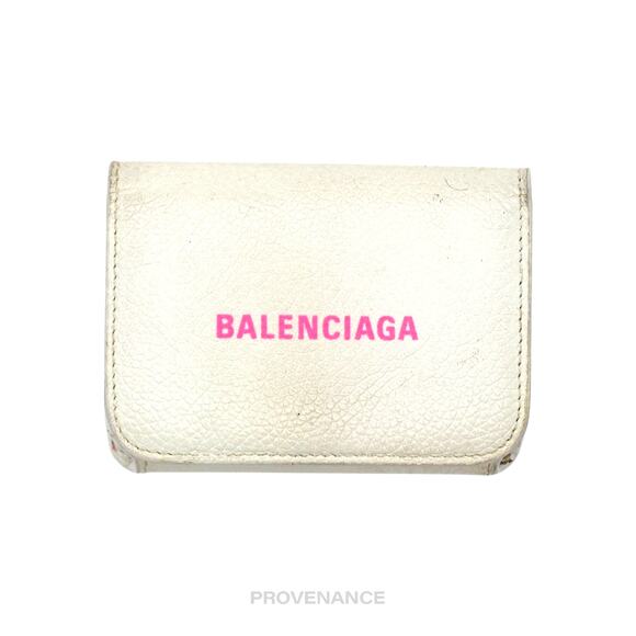 🔴 Balenciaga Logo Trifold Wallet - White Leather Pink